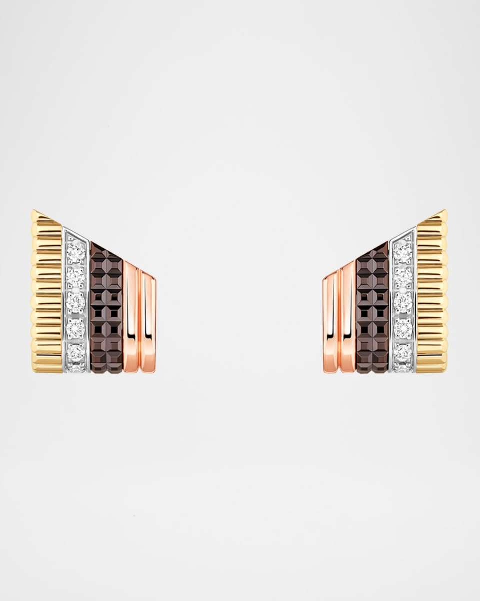 Quatre Classique 18K Tricolor Gold Stud Earrings with Diamonds and Brown PVD